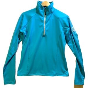 Second Skin Aqua Blue 1/4 zip Long Sleeve Athletic Ladies Shirt Size Large